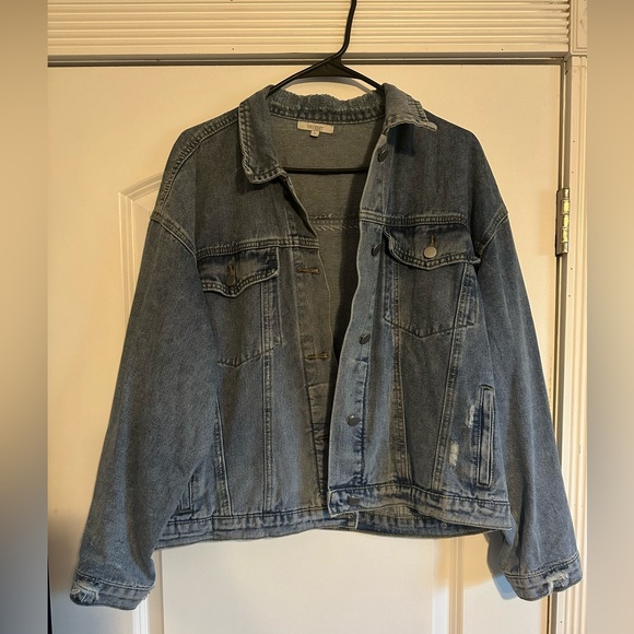 Vervet Medium Wash Silver Rhinestone Fringe Denim Jacket - Picture 2 of 5